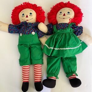 Raggedy Ann and Andy handmade stuffed dolls with stains